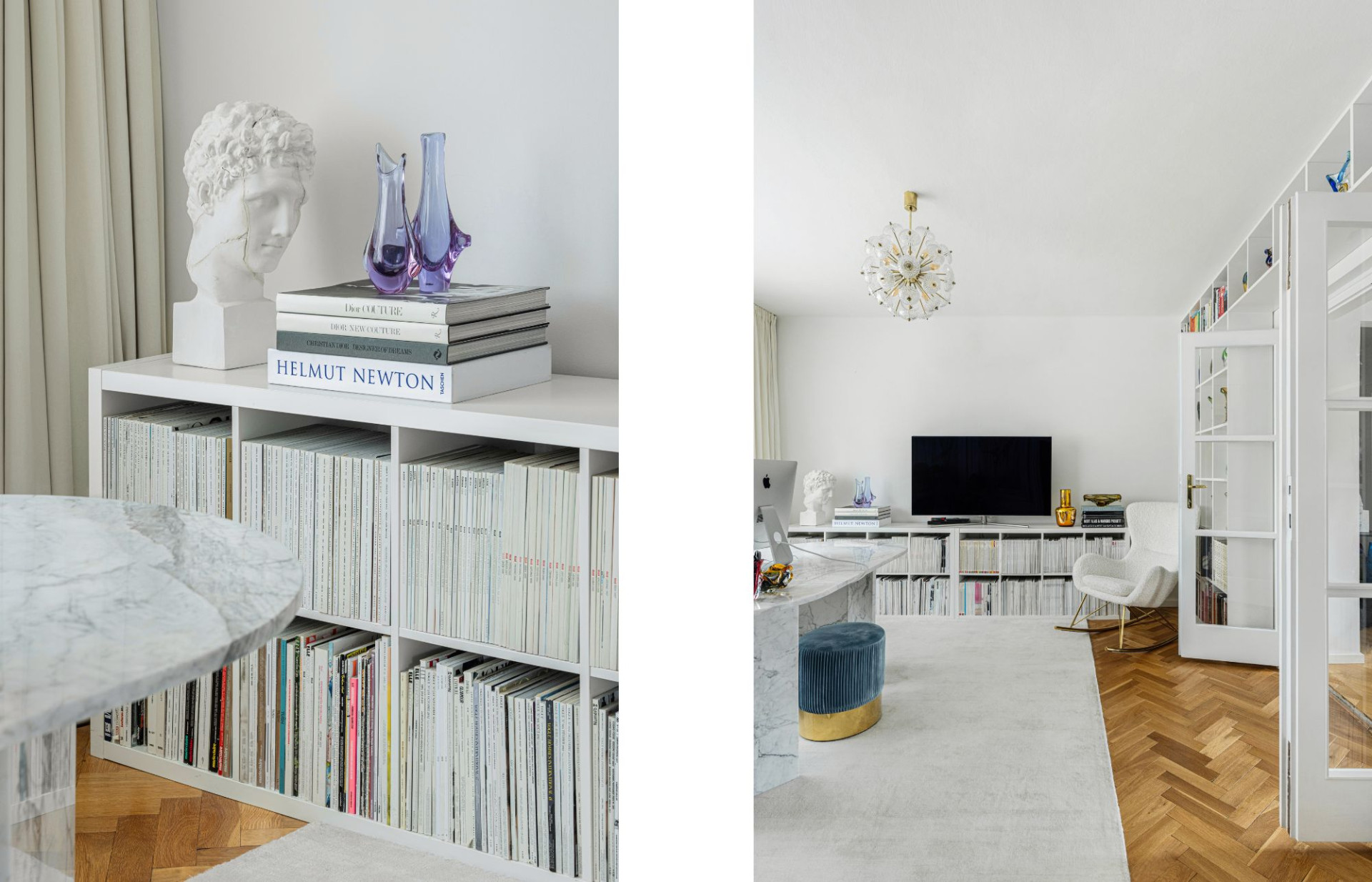 Lukáš’s study and his custom-made marble desk.