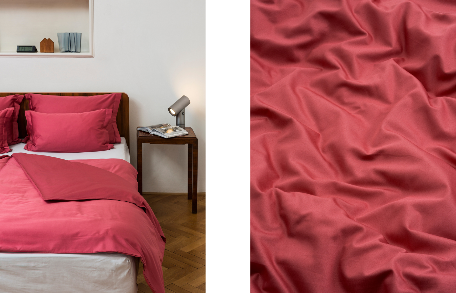 Reddish-pink Japanese Spirit bed linen.