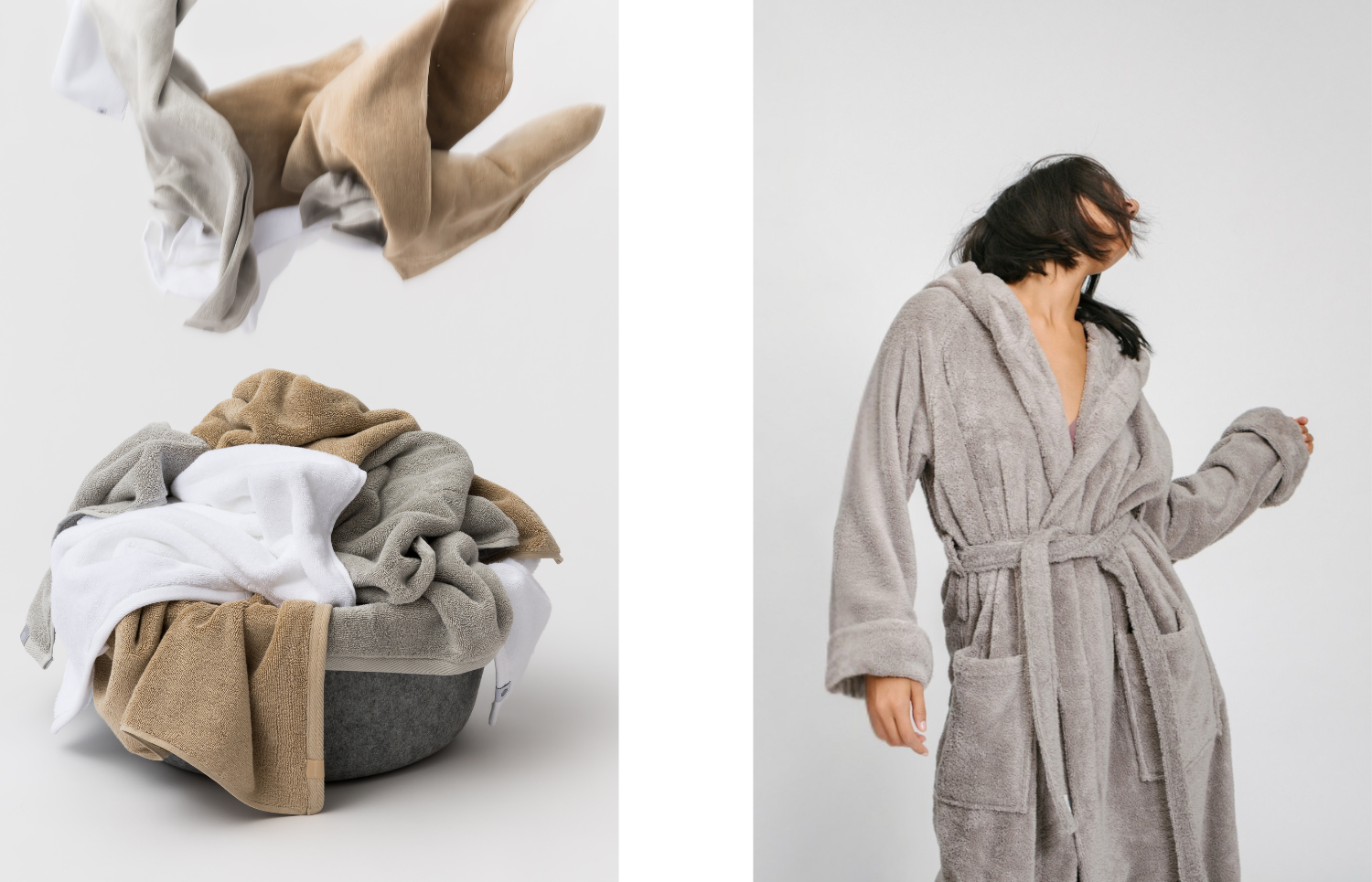 Uteráky Honest Cotton, Delicate Cotton a župan Shy Grey