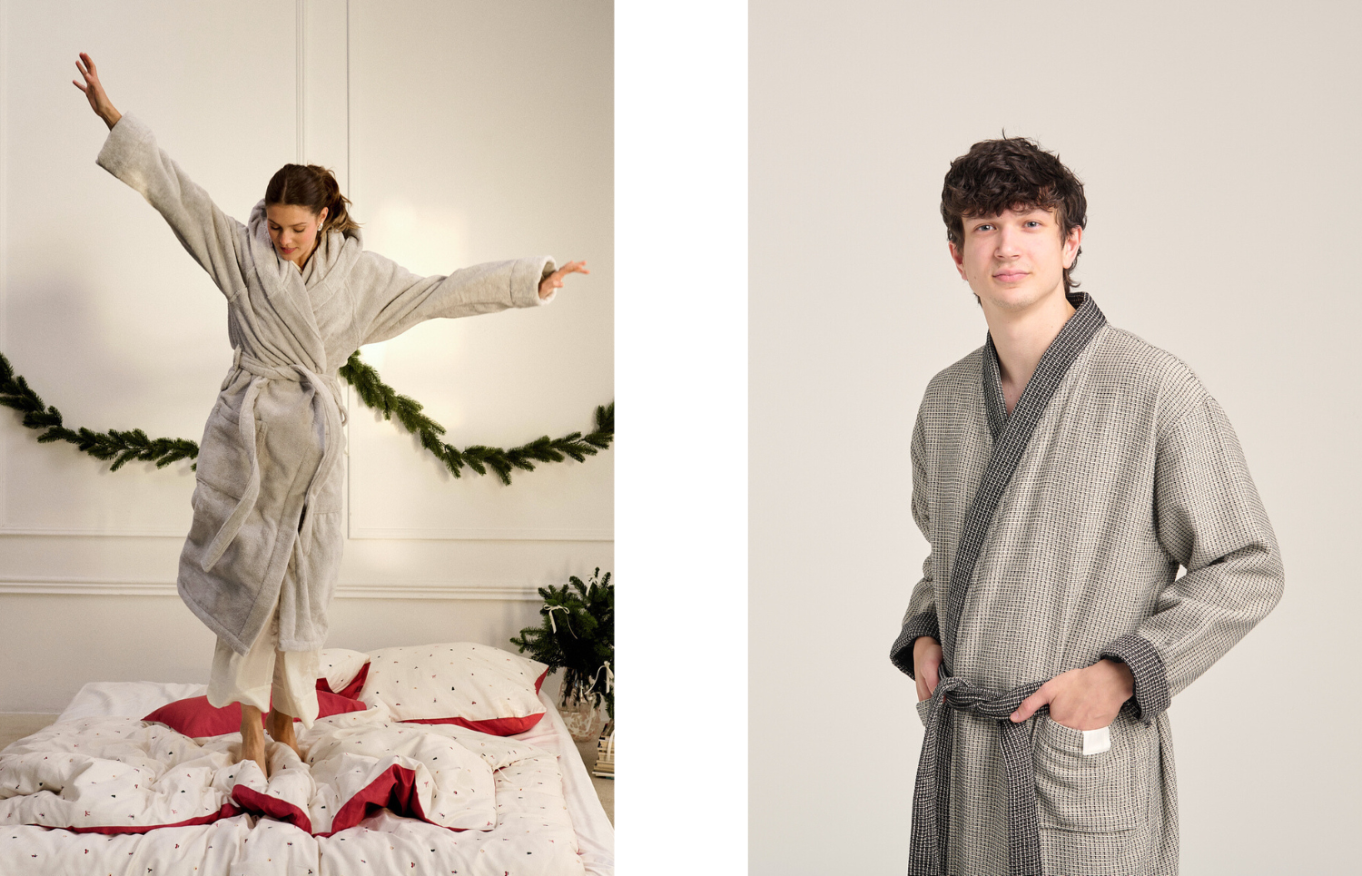 Župany Onsen šijeme z pevnej 100 % bavlny, župany Neris z mimoriadne mäkkej 100 % egyptskej bavlny.